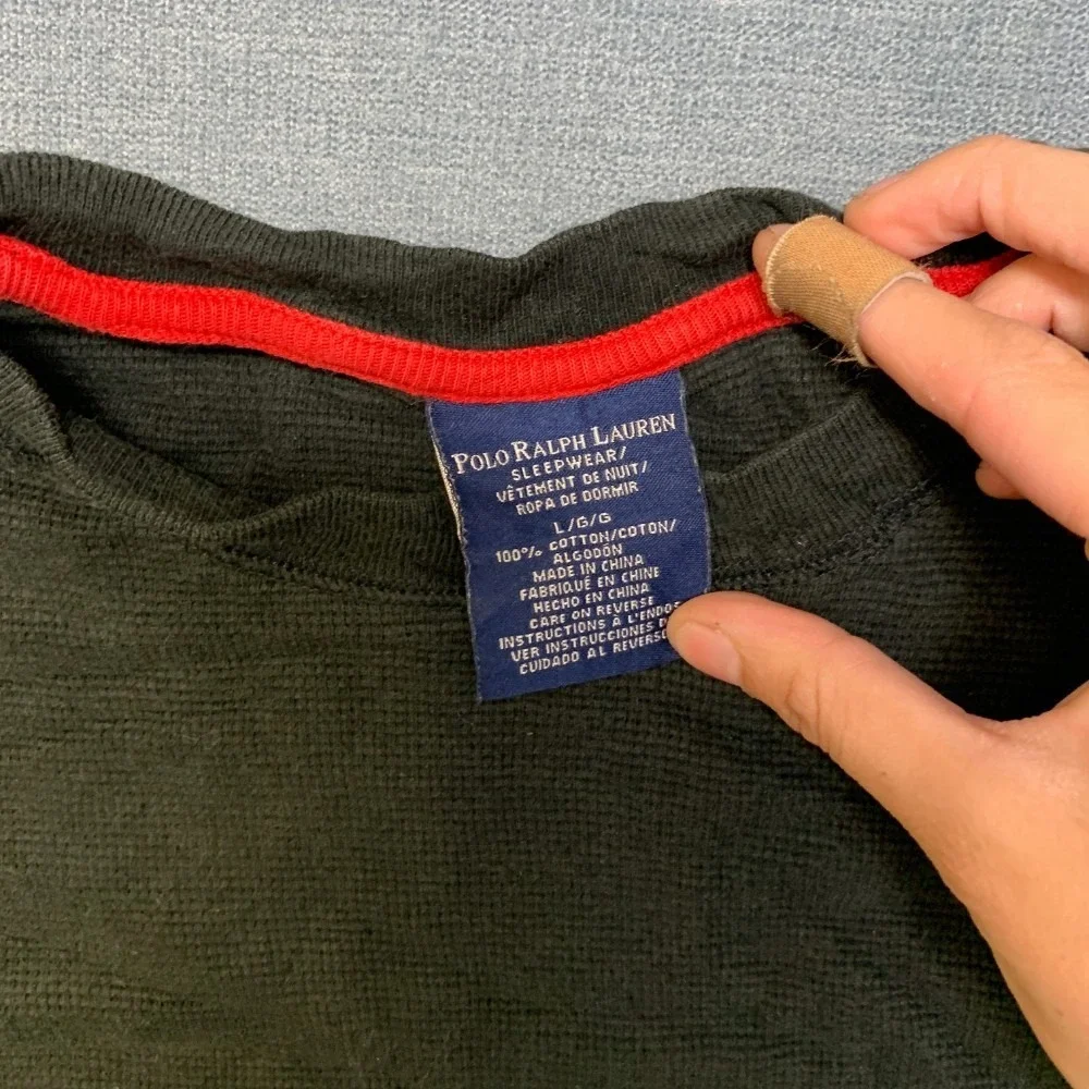 Polo Ralph Lauren Shirt Mens Large Black Thermal Waffle Knitted Sleepwear